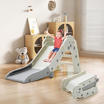 Lion Slide for Toddlers Age 1 to 3 Years, Indoor Outdoor Folding Slide for Kids, Children's Garden Slides with Climbing Frame Stairs, Cute Freestanding Baby Slides
