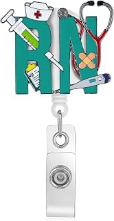 Hanreshe Retractable Badge Holder, RN Medical Design ID Card Reel, Nurse Stethoscope Badge Clip, Teal