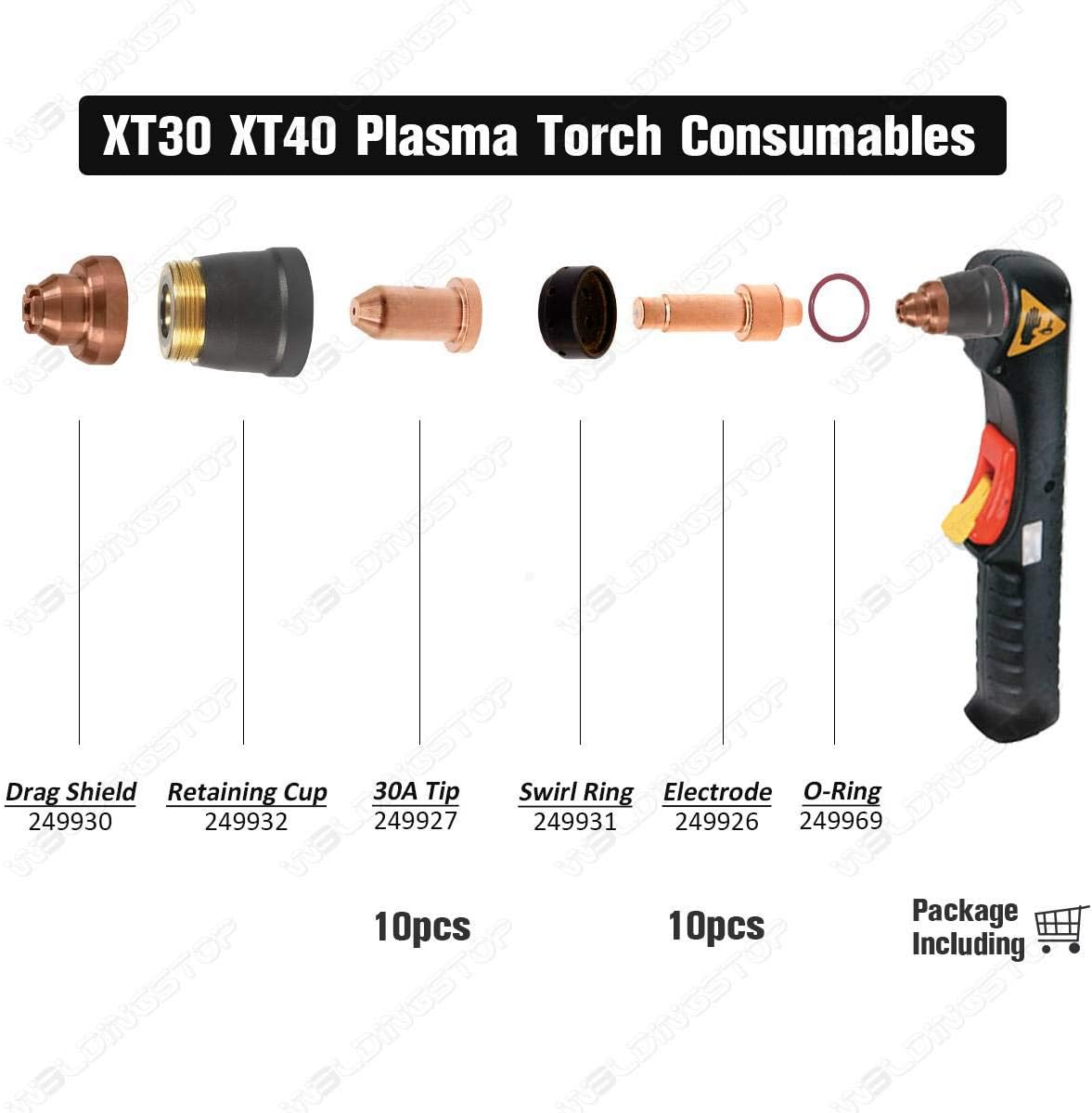 PK/20 XT40 XT30 Torch Electrode 249926 Tip/Nozzle 249927 30A fit Miller Plasma Consumables Kit