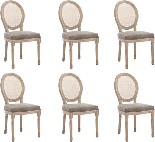 Miniatura 73 de chairus Juego de 2 sillas de comedor de ratán de granja, sillas de campo francesas de cuero con respaldo redondo, sillas laterales ovaladas para