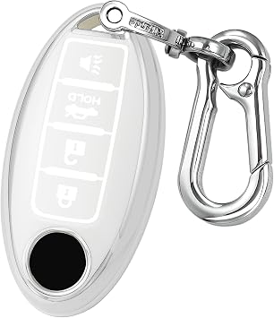 Kirsnda Key fob Cover Compatible with Nissan Altima Rogue Maxima Pathfinder Murano Armada ect Smart Remote Key Accessories,TPU Protection Key Case,4 Buttons White