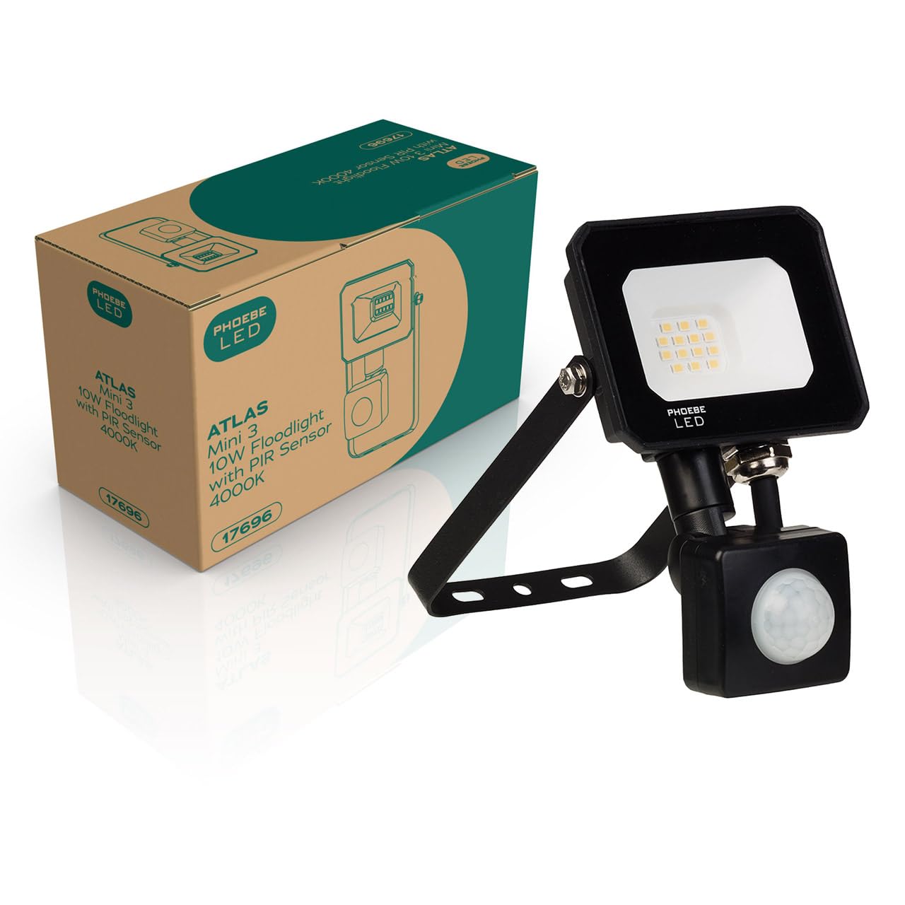 Phoebe Led Black Floodlight 10W Atlas-Mini Pir Sensor Cool White Ip65