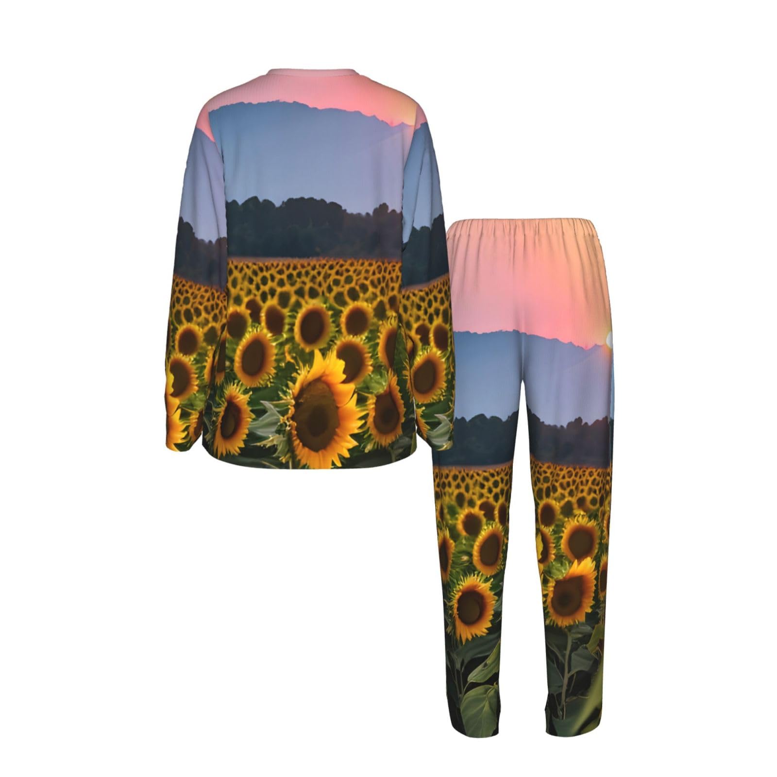 Sunflower Sun Stampa Donne Manica Lunga Pigiama Corrispondente Set Morbido Casa Lounge Sleepwear Yoga Viaggio