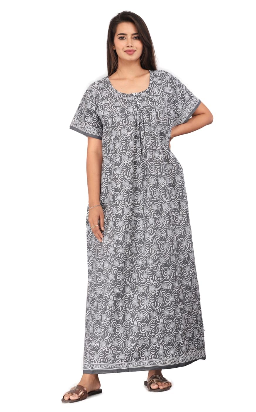 Kuruti B Sheets Women's Cotton Long Maxi Night Gown Nighty Dress, Super Soft Comfortable-Light Grey - Review, Price and Buying Guide
