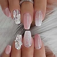 Vista 13 de Uñas postizas francesas largas a presión, uñas postizas mate, uñas postizas de ataúd, uñas acrílicas con graffiti negro, para mujeres y niñas, 24