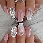 YoYoee Coffin False Nails Long Press on Nails Butterfly Gradient Fake Nails Acrylic Full Cover Bling Nails Tips for Women and Girls 24Pcs