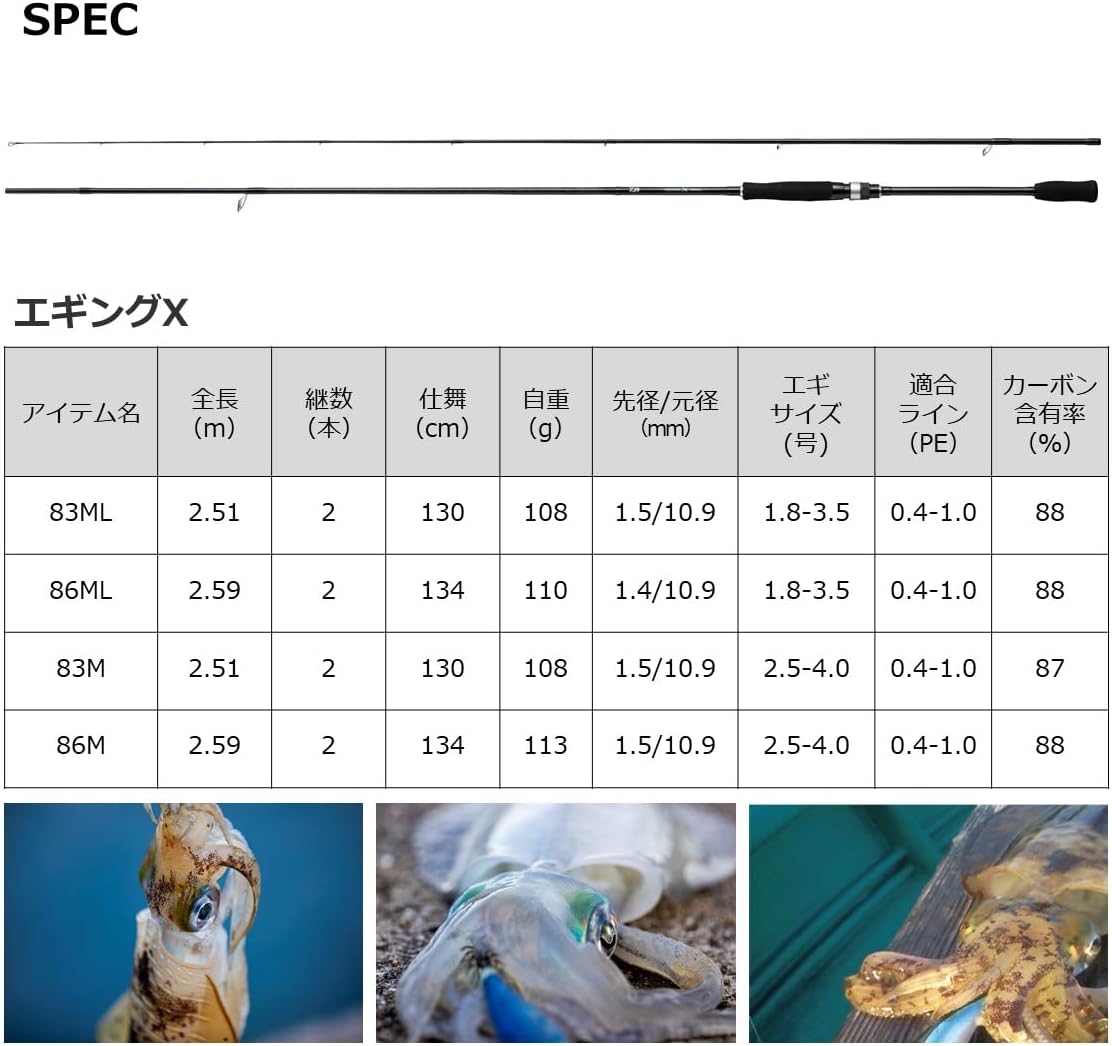 Daiwa EGING X 86M Eging Rod, 2022 Model, Black