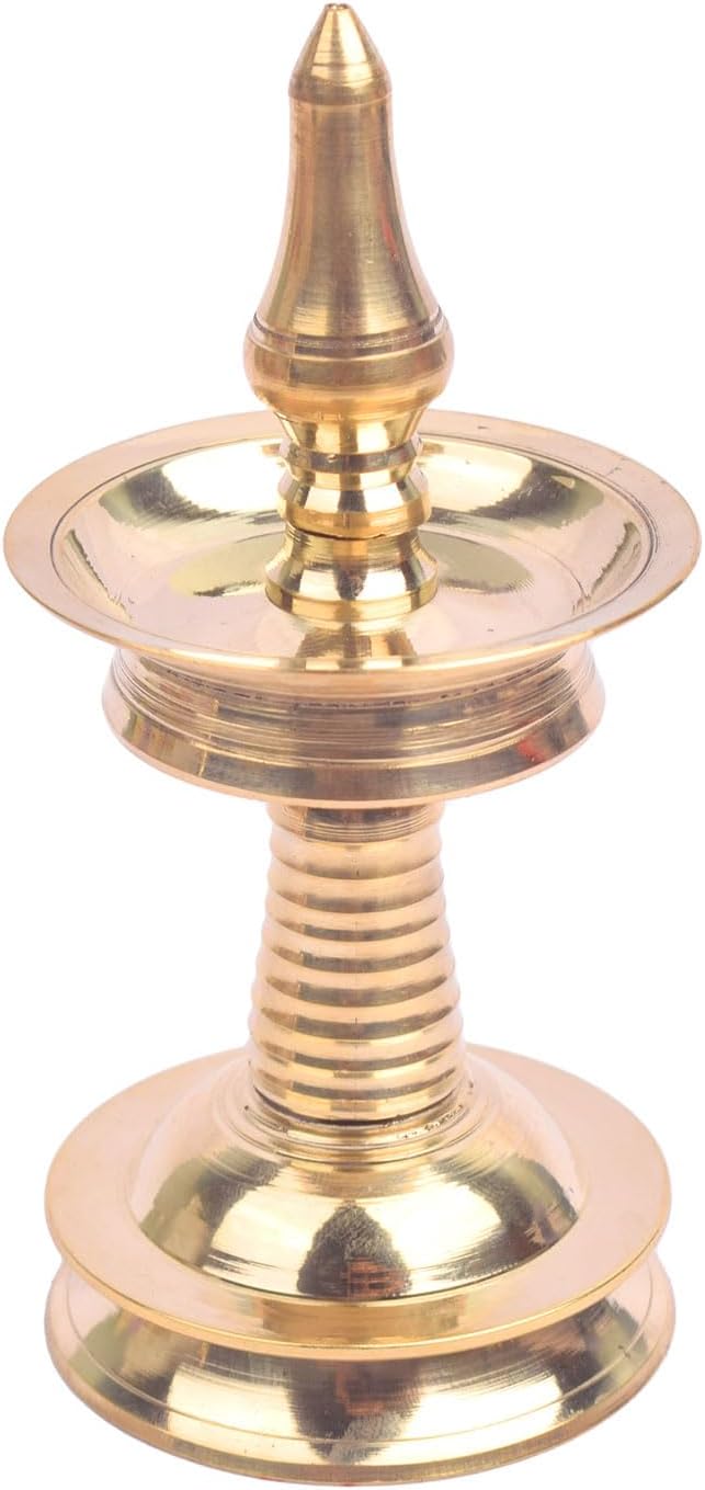 SATVIK Set of 1 - (5.5-6 INCH) - Brass Kerala Diya Lamp – Pooja Diya, Housewarming Gift, Diwali Deepawali Inauguration, Temple Mandir Decoration, Indian Gift