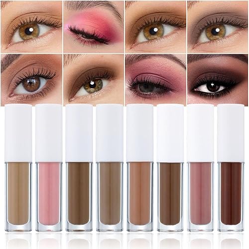 Miniatura 1 de evpct Juego de 8 sombras de ojos líquidas mate Naked Nude Beige Natural Dark Brown Light Brown Gold Pink Mauve suave cremoso sombra de ojos líquida,