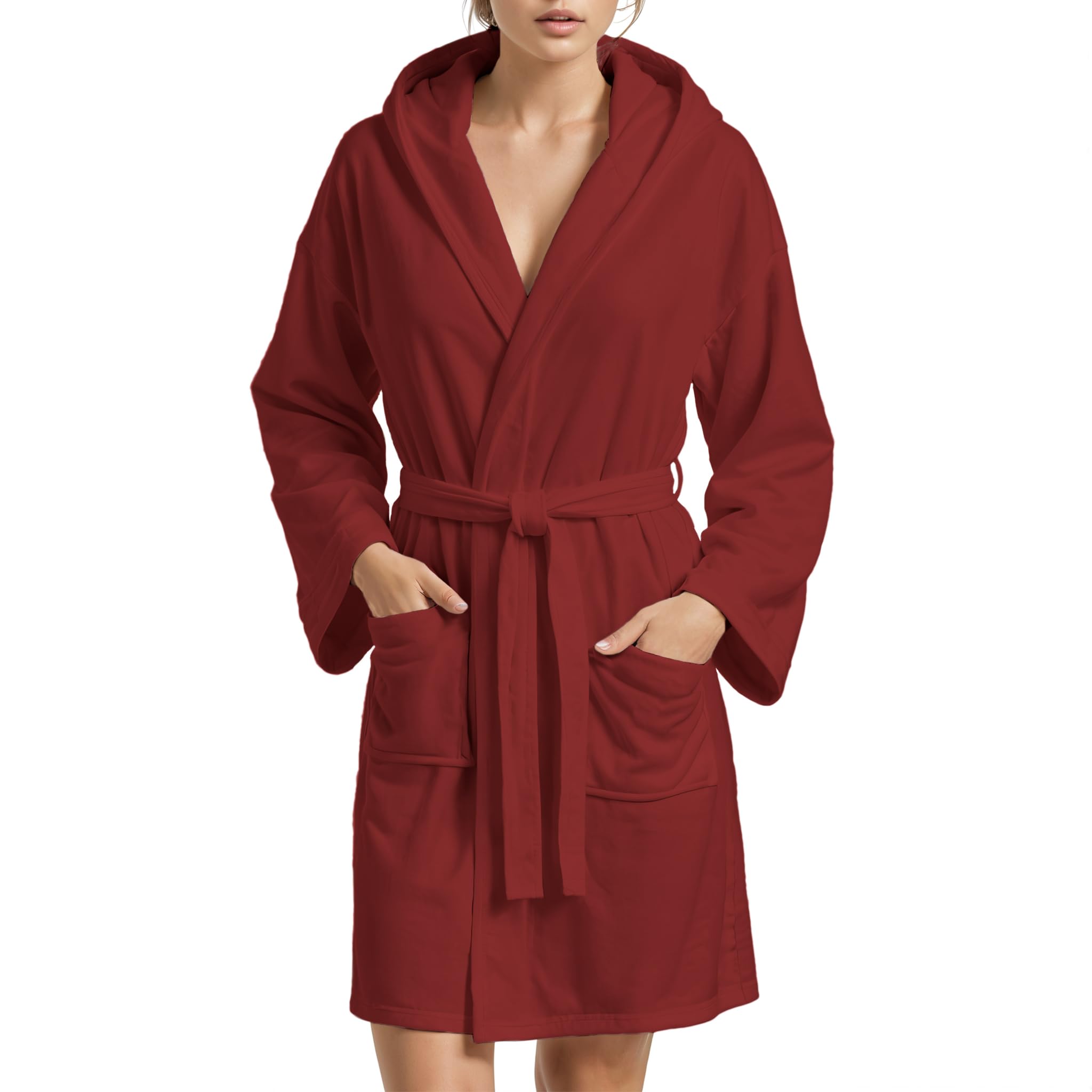PETTI Artigiani Italiani Szlafrok z Mikrofibry Męski Damski z Kapturem, Kieszeniami, Paskiem, Unisex Szybkoschnący na Siłownię, Basen, Plażę, Spa, Bordowy, L