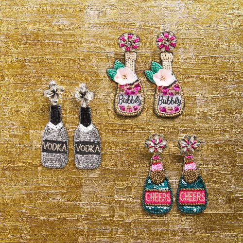 Mud Pie Womens Drink Dangle Beaded Earring Set, Green Champagne, One Size #TOP2