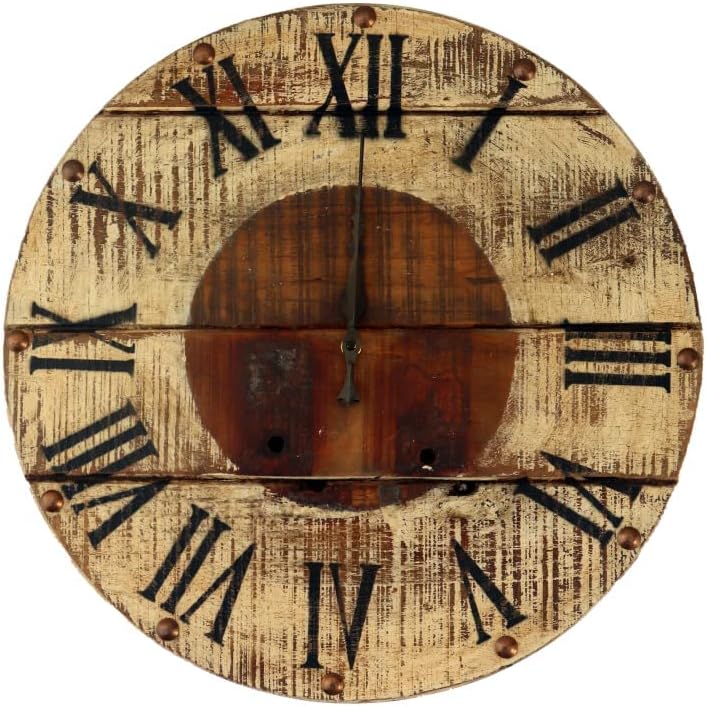 De Kulture Handcrafted Roman Numeral Recycled Teak Wood Wall Clock - Limited Edition, Large 41 Cm Diameter, Vintage Industrial Home Decor for Living Room, Dining Room, Office