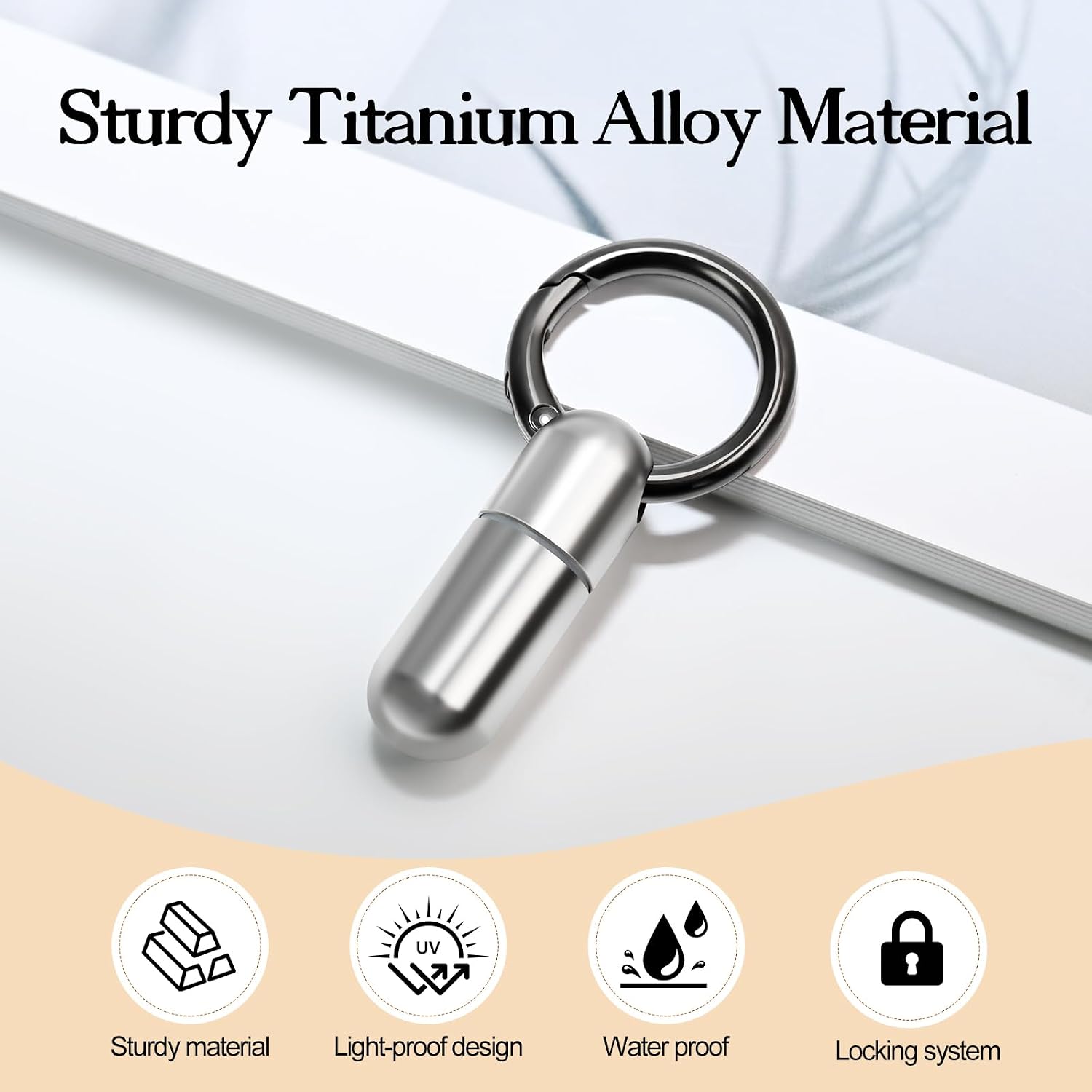 Tiny Keychain Pill Holder, Small Keychain Pill Holder Titanium,Waterproof Tiny Pill Container with Keyring,Mini Portable Titanium Pill Case for Travel for Purse Pocket (Glossy)
