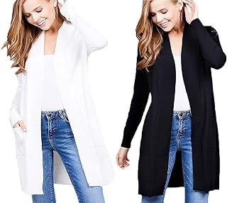 Cielo Women's Long Sleeve Sweater Duster Cardigan, Black/White, Size X-Large