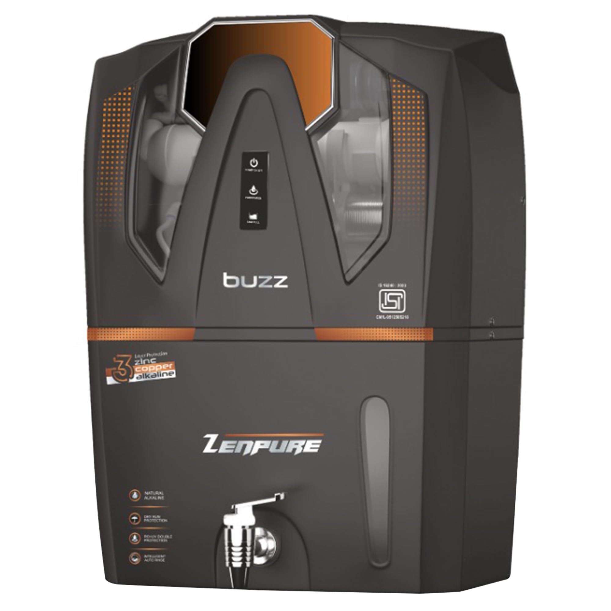 Zenpure Aqua Buzz-New 15LPH Copper Alkaline RO Water Purifier +RO+UV+UF+MINERAL ENHANCER with Prefilter, Black, with 10 Stage Filtration,ISI Marked-image-36