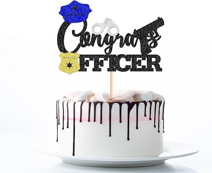 Police Theme Cake Topper Policeman Badge Congrat Officer Glitter Cake Topper Decorations for Police Theme Birthday Party Supplies