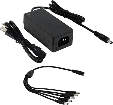 J-Tech Digital 12V 5A Power Supply AC 100-240V to DC 12V 5A 60W Power Adapter with 5.5x2.5mm DC Plug, Includes 5 Way Power Splitter Cable [JTD-PS5A]