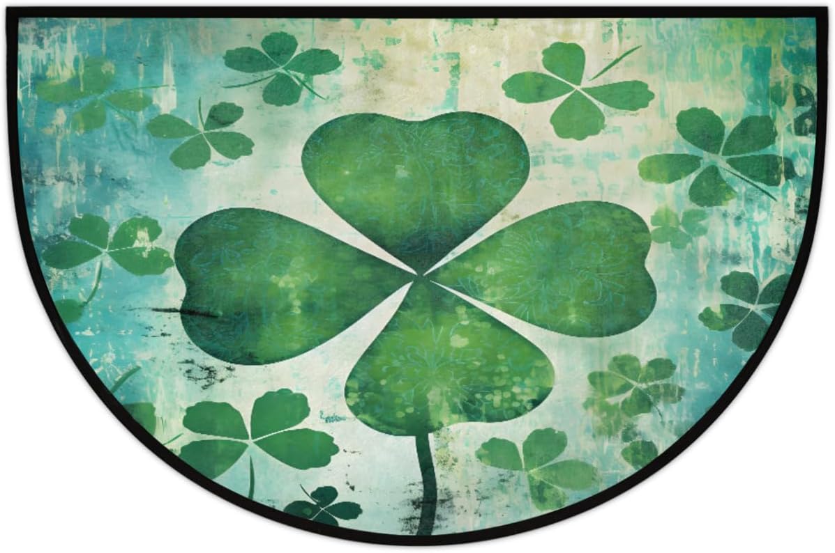 St. Patrick's Day Shamrock Half Round Door Mat Non-Slip Welcome Entryway Soft Area Rug Absorbent Bathroom Rugs Wear Resistant Indoor Kitchen Mats 24 x 36 in for Home Deck Patio Garage