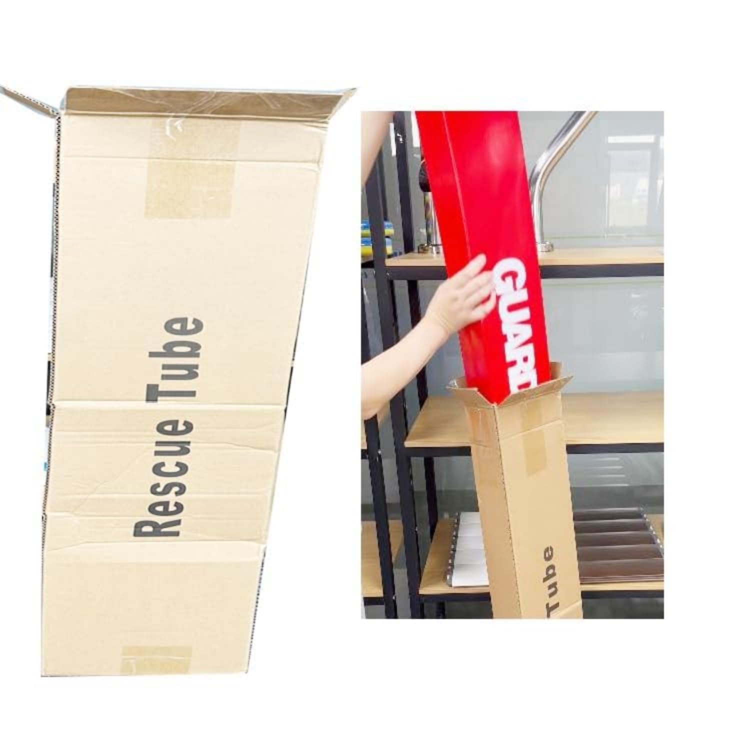 Tubo de rescate profesional de salvavidas, rojo con texto de protección blanco, flotador de seguridad de agua resistente para piscinas y rescate en la playa