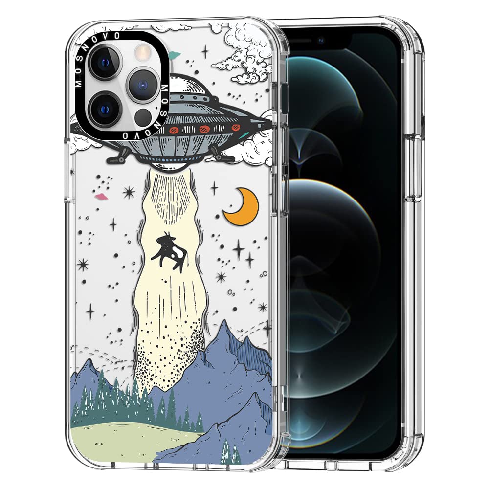 MOSNOVO Case for iPhone 12 Pro Max, [Buffertech 6.6ft Military-Grade Drop Protection] [Anti Peel Off Tech] Clear TPU Bumper Phone Case Cover Design - UFO