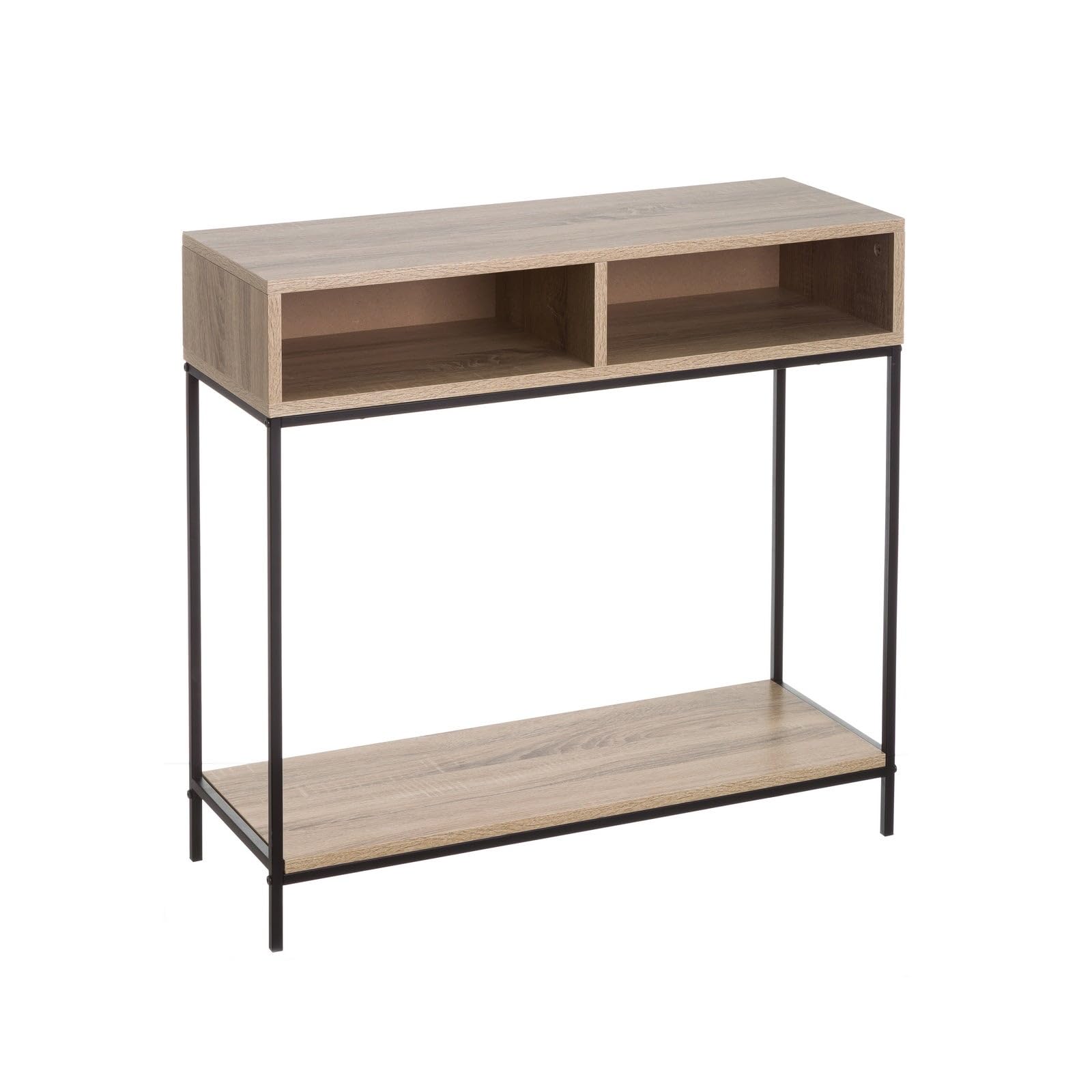 LOLAhome | Mueble Recibidor | Consola Auxiliar| Mesa Estrecha y Alta para Entrada Salón Habitación o Cocina Madera y Metal | 75x80x30 cm Natural y Negro