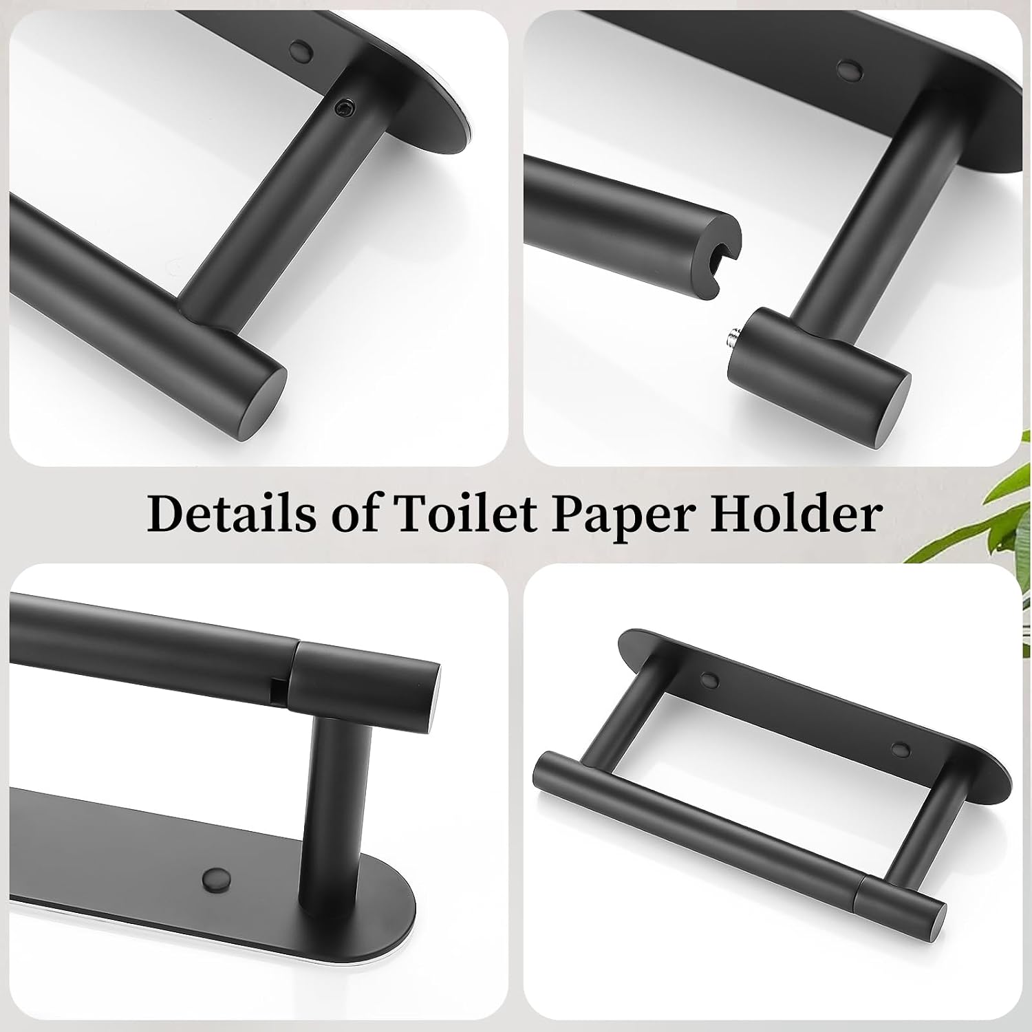 Matte Black Toilet Roll Paper Holder Wall Mount for Bathroom | Upgraded SUS304 Stainless Steel Toilet Roll Holder, Modern Large Double Base Toilet Tissue Roll Holder Paper Towel Holder