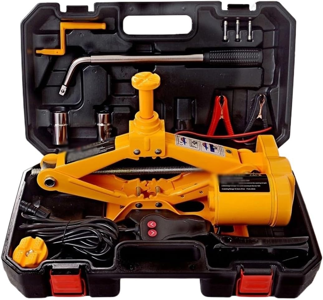 Electric Car Lift Scissor Jack Lifting Tool with Manual Wrench & Wheel Chock 12V 3 Ton