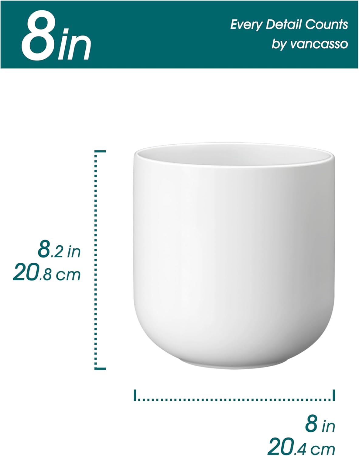 vancasso 8 Inch Ceramic Plant Pots, Planters with Drainage Hole, Flower Pots Planters Pots for Indoor Plants, Modern Indoor Decorative Garden Pot, Home Decor, White - Image 2