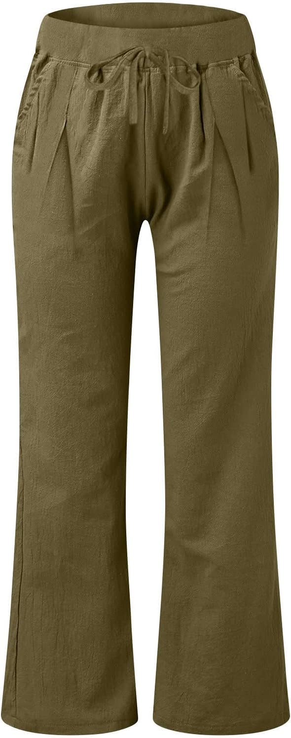 Linen Pants Women Wide Leg Palazzo Pant Drawstring Elastic Waist Trousers Casual Boho Summer Pants Beach Vacation - Image 6