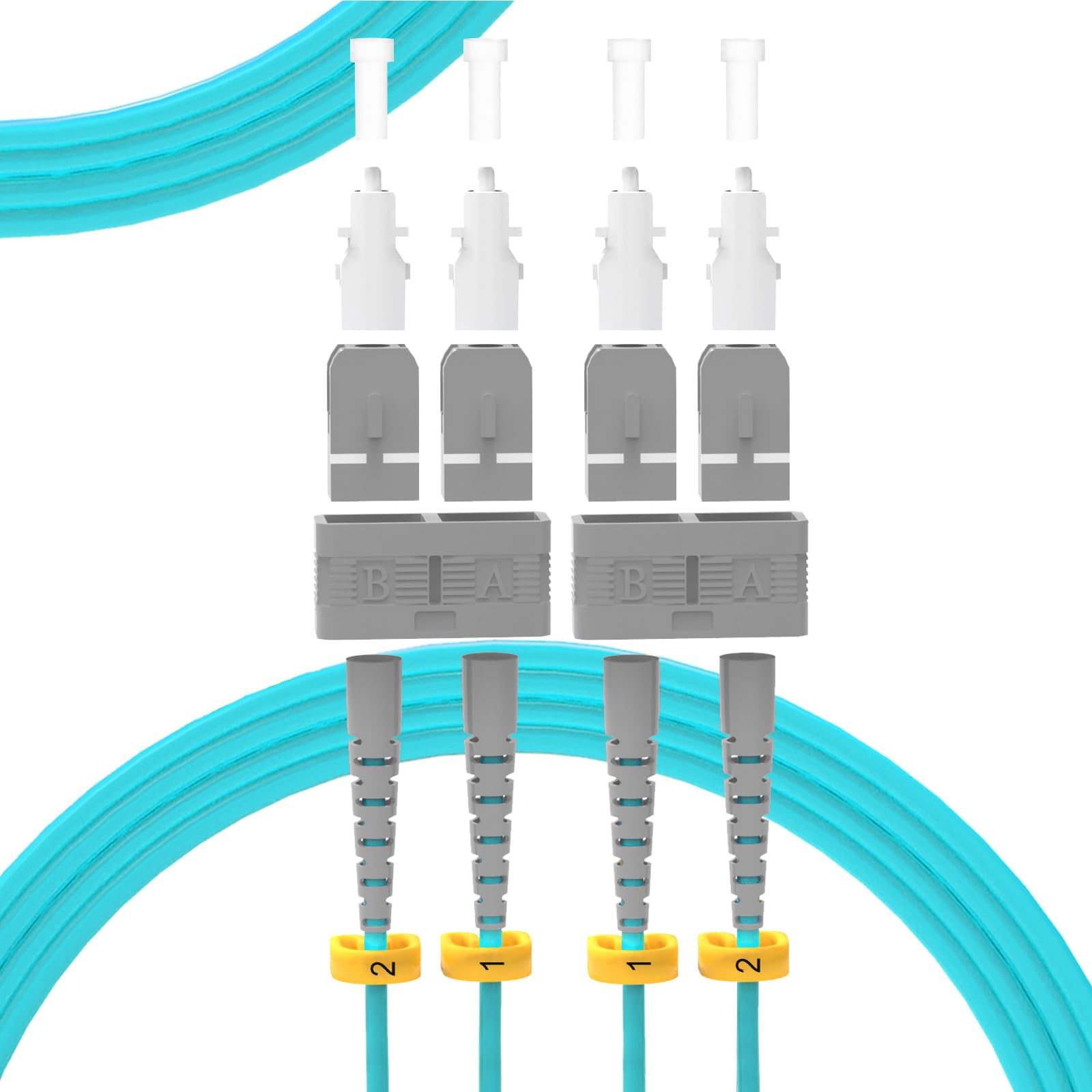 Lot de 5 câbles de raccordement en fibre optique OM3 SC vers SC 2 m, 10 Go 50/125um multimode Duplex SC-SC LSZH (Aqua)