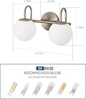 Vista 3 de Moderna lámpara de tocador de baño, accesorios de iluminación, níquel cepillado, 2 luces con pantalla de vidrio globo blanco leche, aplique de pared