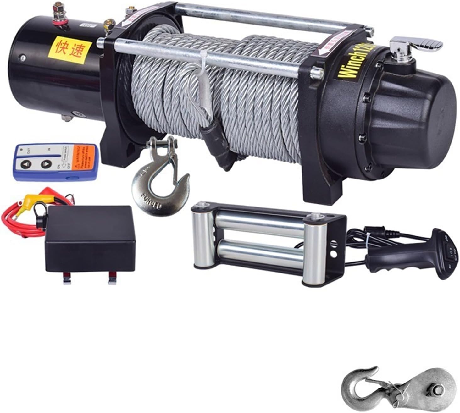 Portable Small Electric Hoist, Electric 12v 24V Vehicle-Mounted Crane Winch, Off-Road Vehicle Self-Rescue Winch (Color : 24v 4500 lbs Dual Switch) (24v 12000 Lbs Fast Model)