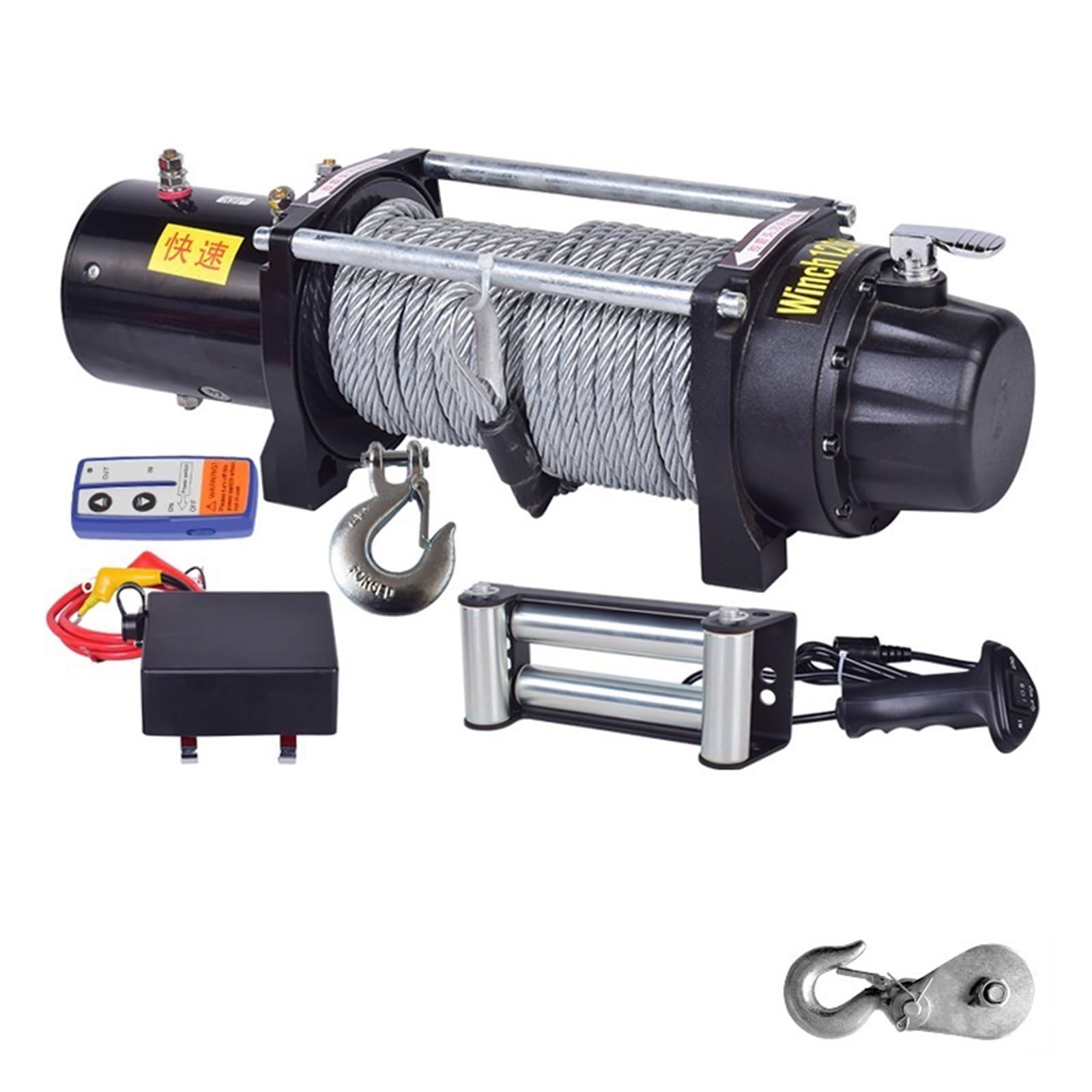 Portable Small Electric Hoist, Electric Vehicle-Mounted Crane Winch, Off-Road Vehicle Self-Rescue Winch (12000 Lbs Fast Model)