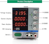 Vista 2 de Fuente de alimentación de CC variable, pantalla de 4 dígitos, 30 V, 10 A, fuente de alimentación de CC de laboratorio, carga USB ajustable