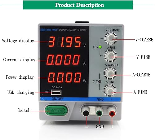 Miniatura 2 de Fuente de alimentación de CC variable, pantalla de 4 dígitos, 30 V, 10 A, fuente de alimentación de CC de laboratorio, carga USB ajustable,