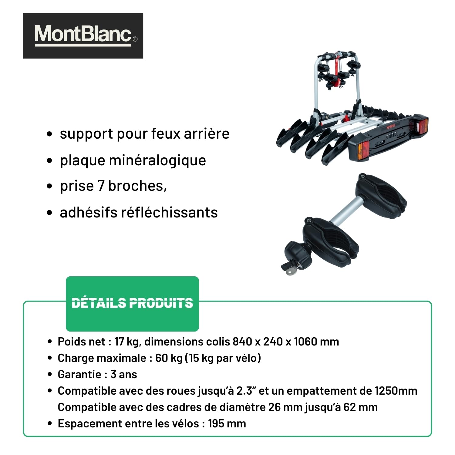 Mont Blanc Porte-vélos d'Attelage Tow Voyage Rapid - 2 Vélos, Basculable | Transport jusqu'à 2 vélos, plateforme basculable. Qualité premium, fabrication européenne, garantie 3 ans.