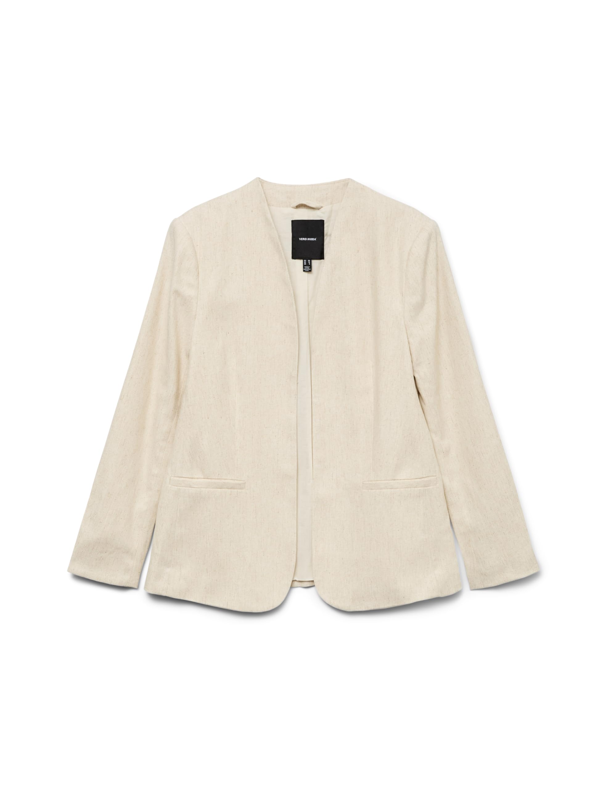 VERO MODA Women's Vmsoffie LS Collarless Blazer, Birch, 38, Birch, 12