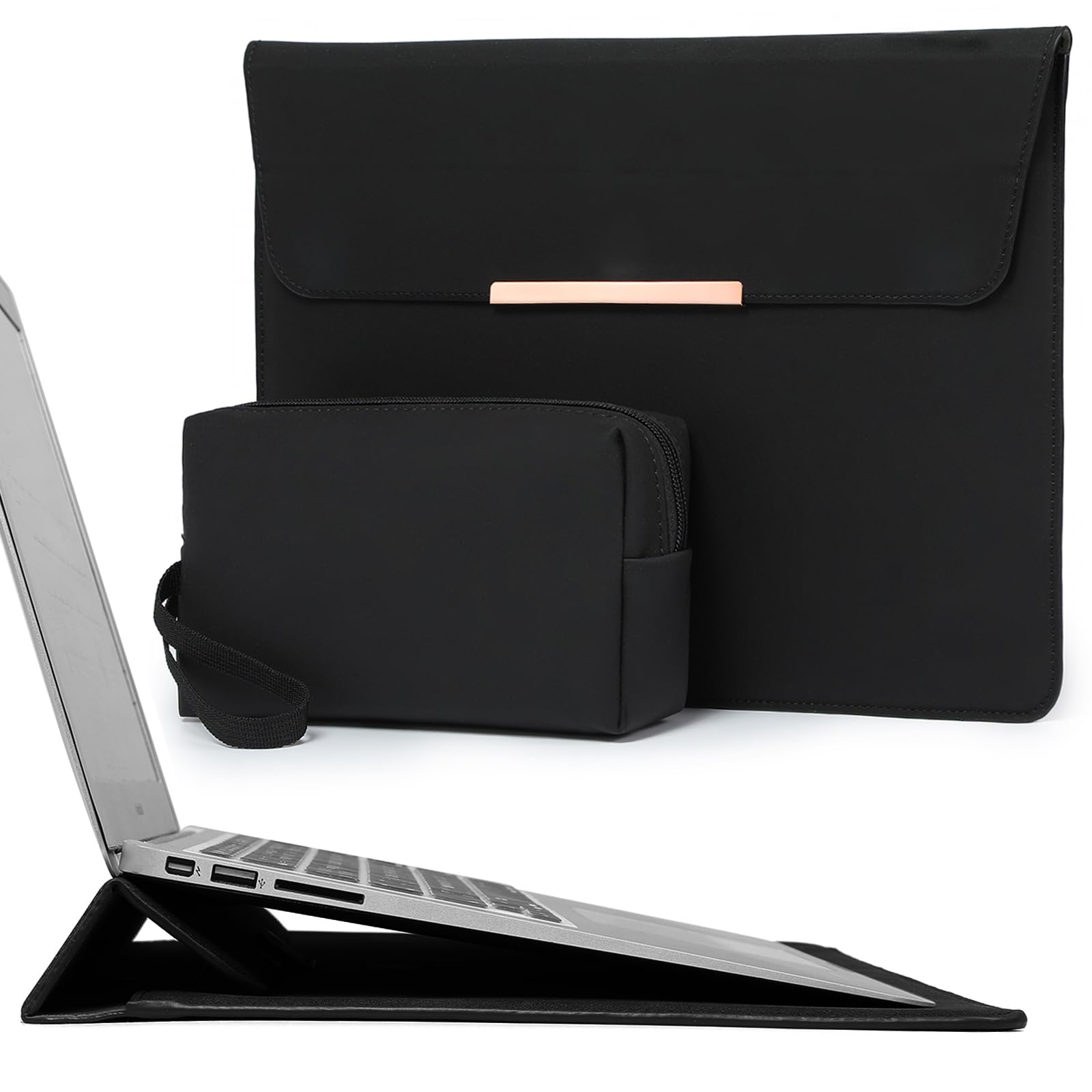 HYZUO 13 Inch Laptop Sleeve with Stand for MacBook Air M3, M1, MacBook Pro M2, M1, iPad Pro, iPad Air, Surface Pro - Carrying Bag, Black