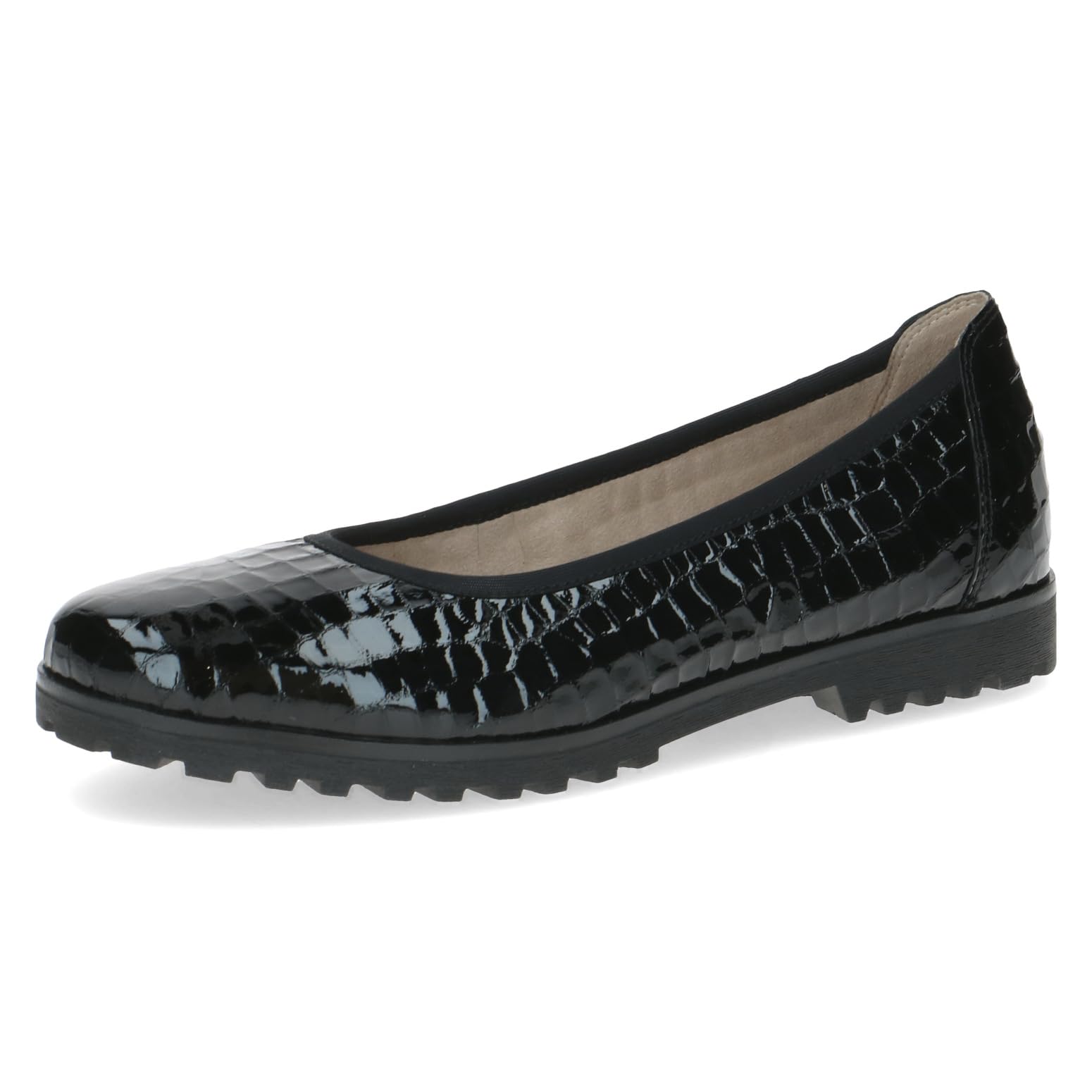 CAPRICE Women Ballet Flats Leather Round, Black (Black Croco), 4 UK
