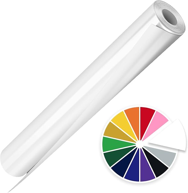 Artcut Heat Transfer Vinyl, 12" X 10ft Htv Vinyl Iron On Vinyl, Permanent Vinyl, Vinyl Roll Adhesive Vinyl, Permanent Vinyl Roll, Heat Transfer Vinyl for Fabric, Cotton, T-Shirt, Pillow, DIY (White)