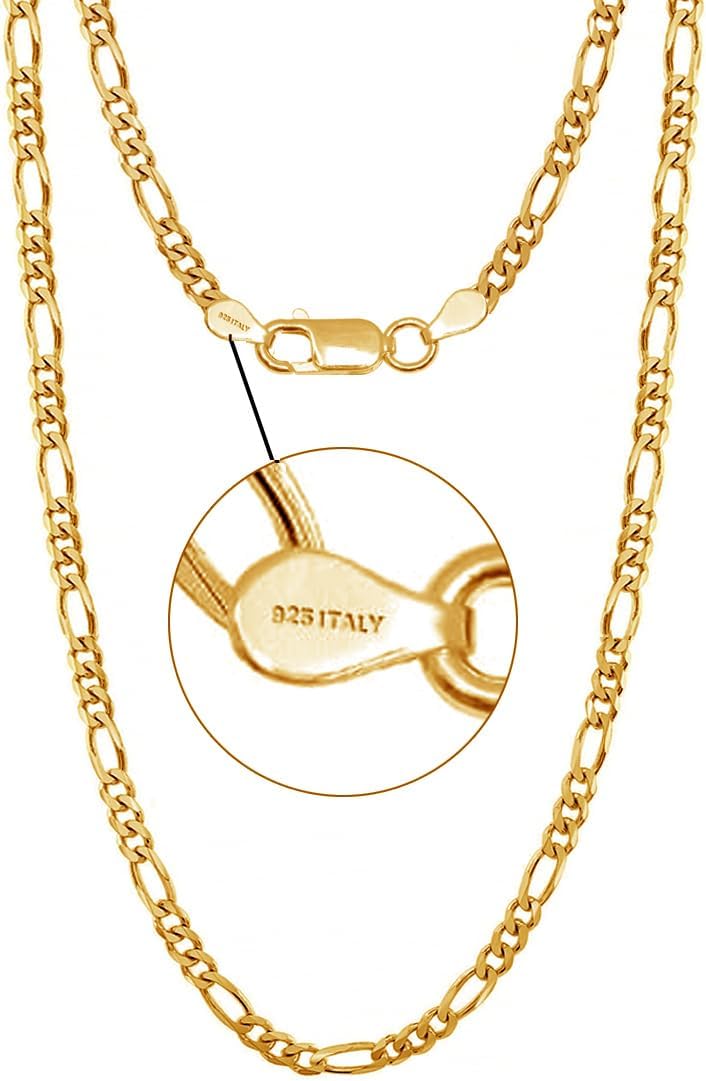 LeCalla 14Kゴールドメッキ スターリングシルバー イタリアンジュエリー 3.5mm 6.8mm フィガロチェーンネックレス