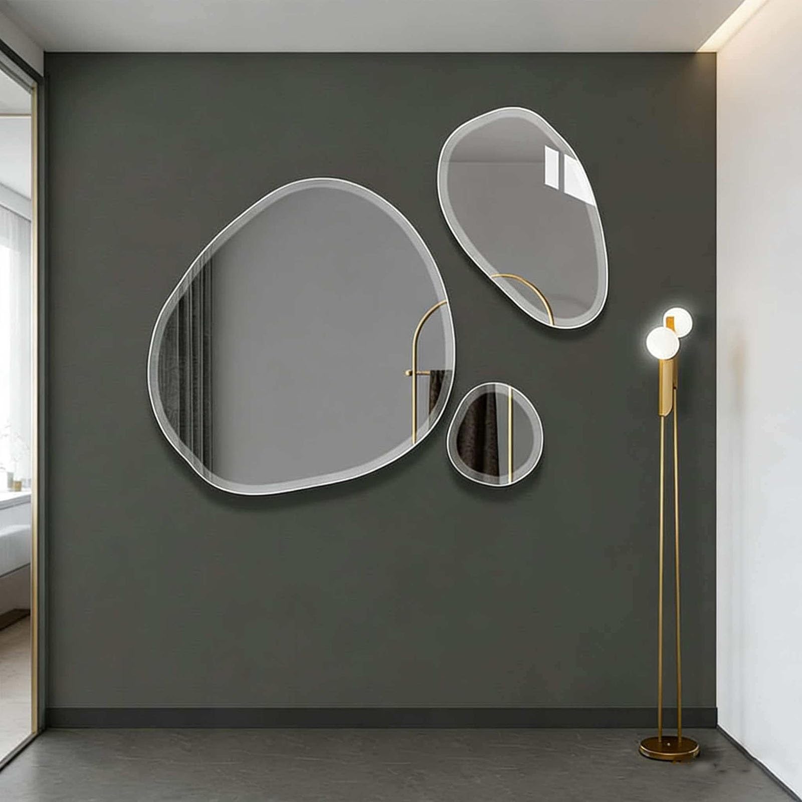 SXFSDOU Bathroom Mirror Set - Frameless Bevelled Edge Decorative Mirrors, Irregular Shape, HD, Explosion-Proof for Living Room, Hallway, Bedroom