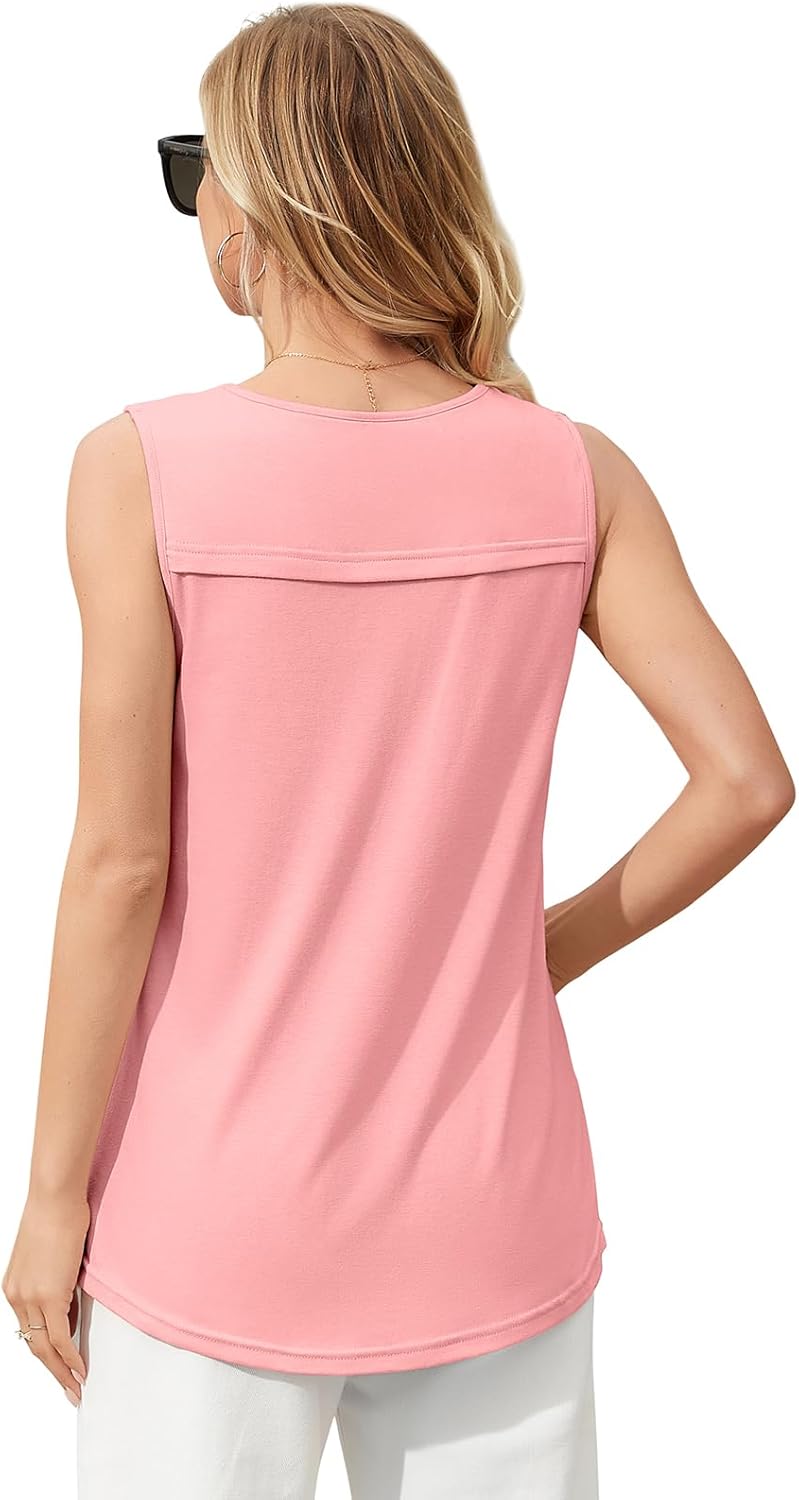 V FOR CITY Women Flowy Tank Top with Built in Bras Pleated Square Neck Tunic Tops Loose Summer Tanks Shirts - Image 2
