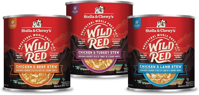 Ração úmida para cães Stella & Chewy's Wild Red, variedade de ensopados com frango, carne bovina, peru e cordeiro, 283 g, pacote com 3
