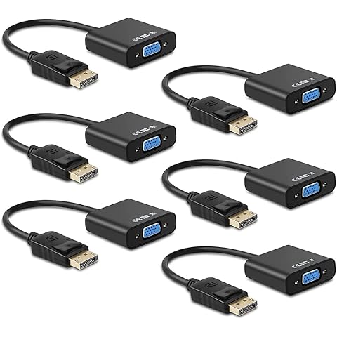 Topcloud DisplayPort (DP) to VGA Adapter, DP to VGA Converter Male to Female Gold-Plated Cord for PC, Laptops, Displays, Monitors, Projectors and More(6 Pack) Cover