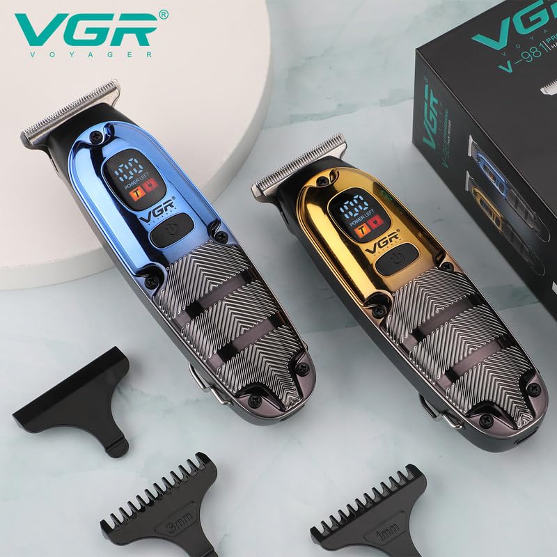 Image of VGR V-981 Professional Digital Display with Turbo function Rechargeable cordless Pro Self Haircut Hair Clipper Beard trimmer Hanging Loop Stainless steel Blades USB Charging cable 3 Guide Comb, Yellow