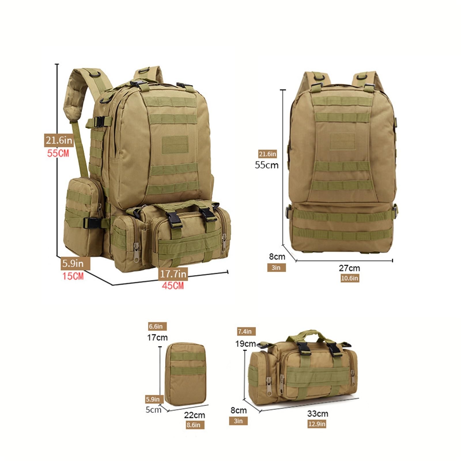 Wodoodporny Plecak Szturmowy, 55l Duży Wojskowy Wojskowy Taktyczny Plecak Turystyczny Sportowy, Wielofunkcyjny Kombinowany Survivalowy Na 3 Dni, Na Kemping, Polowanie(Light gray color)