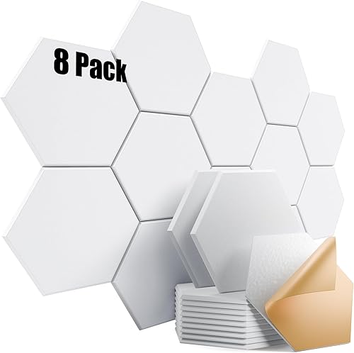 Miniatura 108 de Paquete de 12 paneles acústicos autoadhesivos de 12 x 10 x 0.4 pulgadas, paneles de espuma a prueba de sonido para paredes, diseño hexagonal