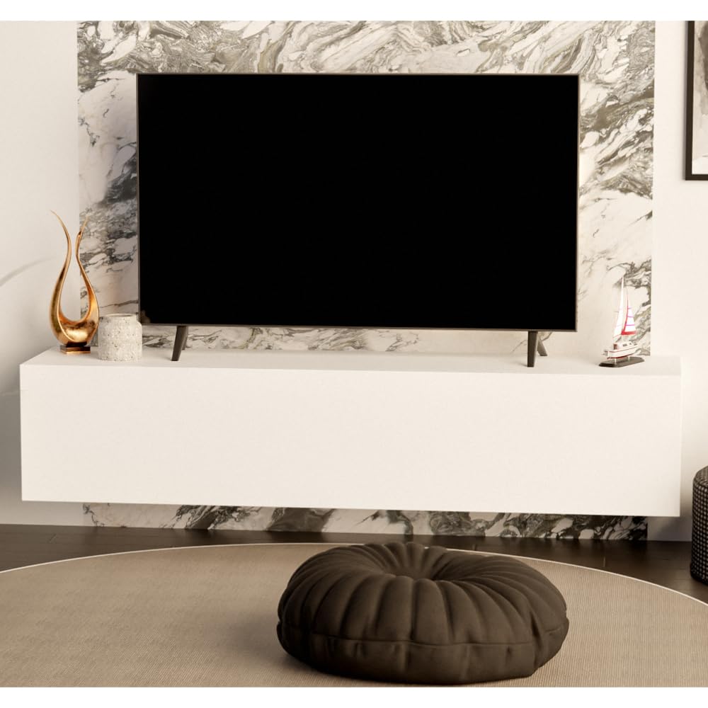 Fernsehtisch Fernsehschrank TV Verdeckter Griff mit Soft-Close Lowboard Hängeschrank- Hängend Oder Stehend für Wohnzimmer -Matt Weiß 30x135x30 HxBxT
