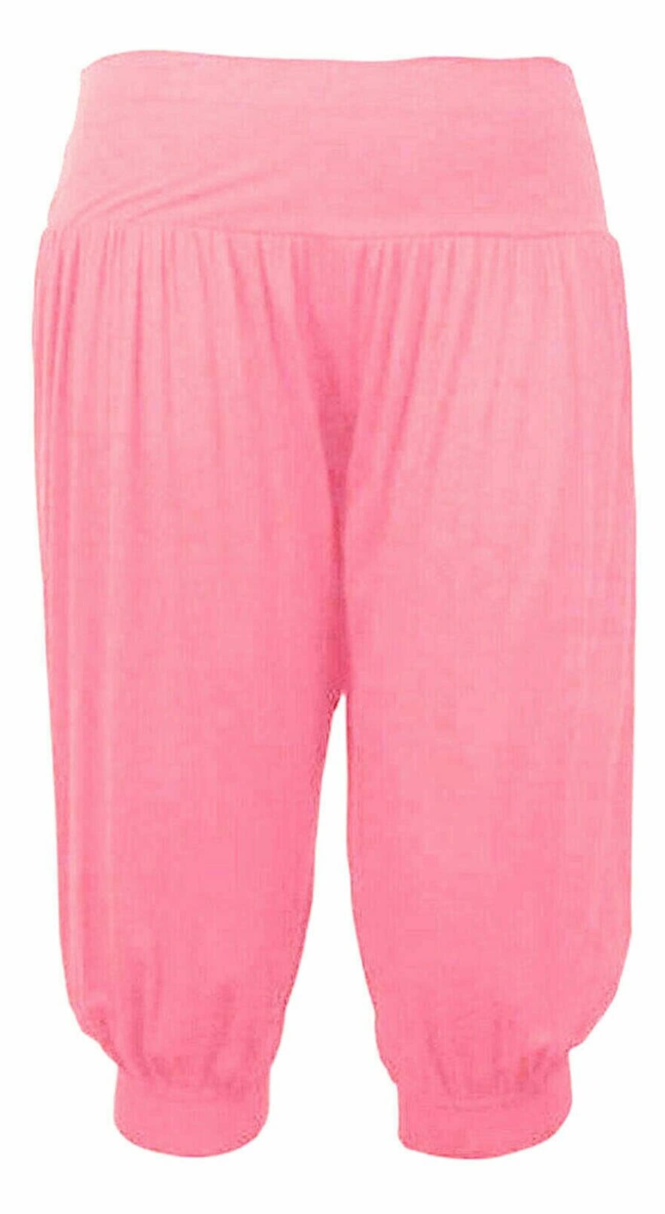 RIDDLED WITH STYLE Ladies Loose Fit Yoga Pants ¾ Alibaba Trouser Summer Wear Cuffed Pants Womens Casual Wear Lounge Trousers Arabic Belly Dancer Pants Egyptian Dance Leggings UK 8-26 Baby Pink